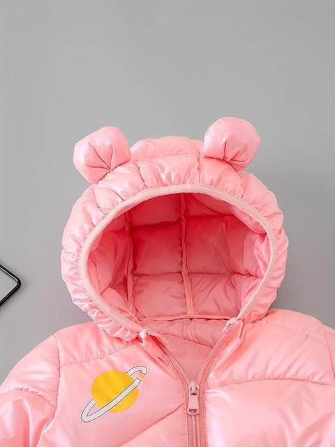 Kids Cartoon Astronaut Dog Winter Puffer Jacket with Ears Hood