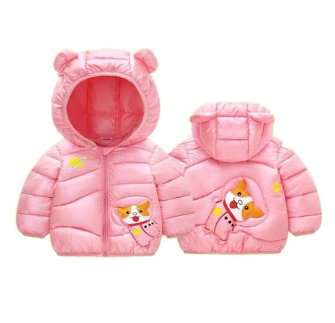 Kids Cartoon Astronaut Dog Winter Puffer Jacket with Ears Hood
