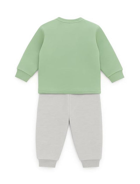 Baby Winter Front Button Colorful Cartoon Printed Sweatshirt and Pajama Clothing Set