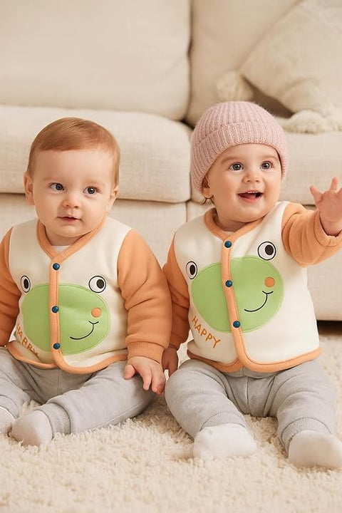 Baby Winter Front Button Colorful Cartoon Printed Sweatshirt and Pajama Clothing Set