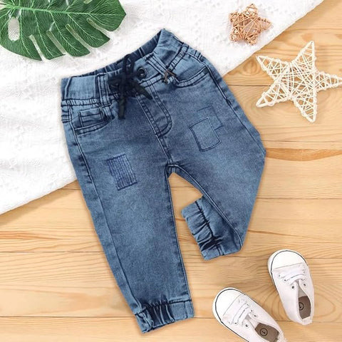 Kid's Cotton Denim Jeans Jogger Pant with Elasticated Waistband and 5 Pockets for Boys and Girls