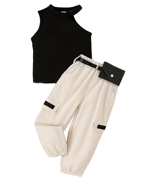 Girls 2-Piece Sleeveless Top with Cargo Jogger Pants & Belt Pouch Set
