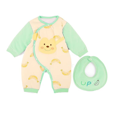 Banana Monkey Baby Romper with Matching Bib 2-Piece Set