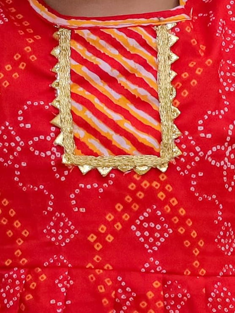Leheriya Bandej Print Girl's Ethnic Kurta With Dhoti Pant Tradional Dresses
