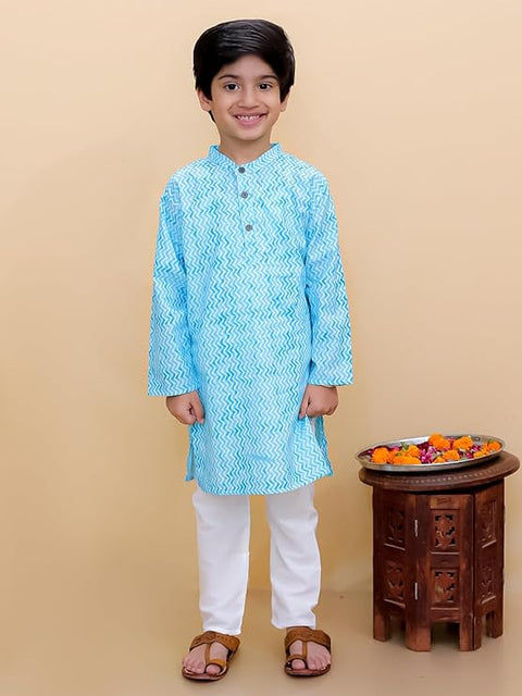 Blue Cotton Ethnic Kurta & Pyjama / Salwar Suit Traditional Dress for Boys & Girls