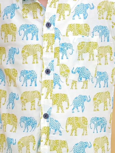 Elephant Print Cotton Half Sleeve Shirt and Shorts Co-ord Set for Lil Boys