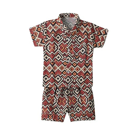 Boys Geometric Print Two-Piece Shirt and Shorts Set