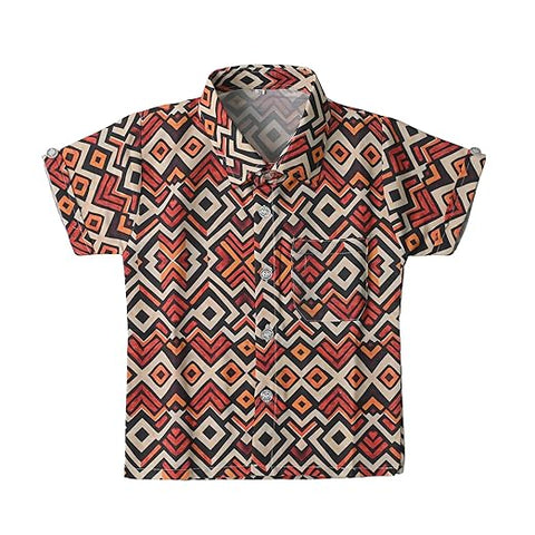 Boys Geometric Print Two-Piece Shirt and Shorts Set