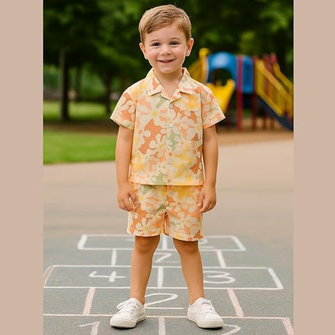 Kids Floral Botton-up Shirt & Short Set