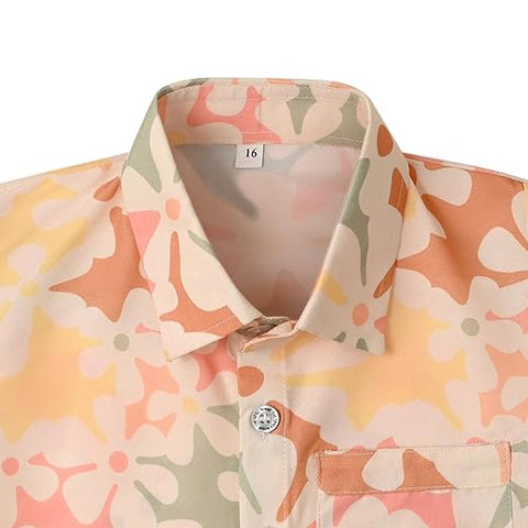 Kids Floral Botton-up Shirt & Short Set