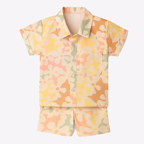 Kids Floral Botton-up Shirt & Short Set