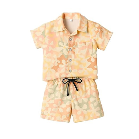 Kids Floral Botton-up Shirt & Short Set