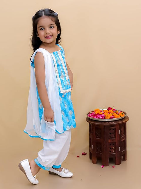 Blue Cotton Ethnic Kurta & Pyjama / Salwar Suit Traditional Dress for Boys & Girls