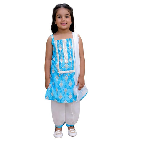 Blue Cotton Ethnic Kurta & Pyjama / Salwar Suit Traditional Dress for Boys & Girls