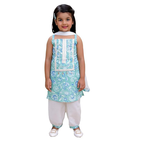 Sea-Green Cotton Ethnic Kurta & Pyjama / Salwar Suit Traditional Dress for Boys & Girls