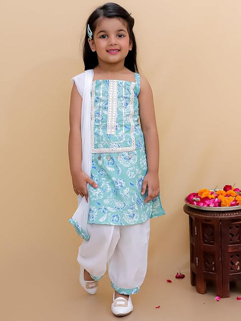 Sea-Green Cotton Ethnic Kurta & Pyjama / Salwar Suit Traditional Dress for Boys & Girls
