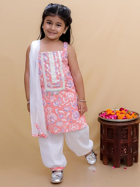 Peach Cotton Ethnic Kurta & Pyjama / Salwar Suit Traditional Dress for Boys & Girls
