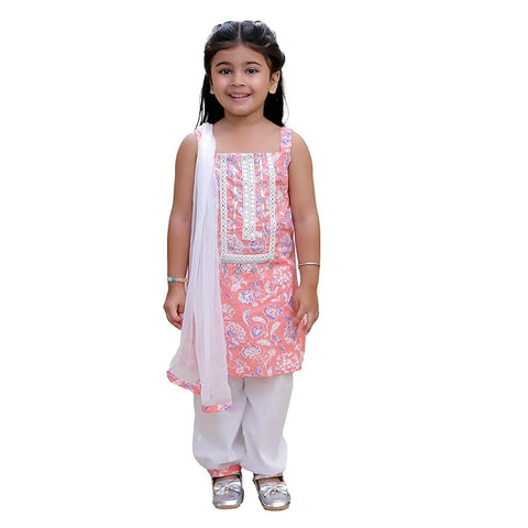 Peach Cotton Ethnic Kurta & Pyjama / Salwar Suit Traditional Dress for Boys & Girls