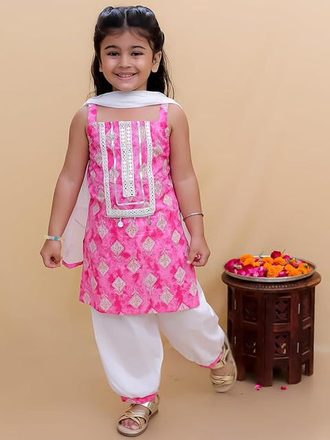 Pink Cotton Ethnic Kurta & Pyjama / Salwar Suit Traditional Dress for Boys & Girls