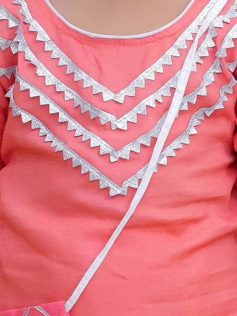 Girl's Ethnic Cotton Kurta Top with Salwar and Matching Sling Bag