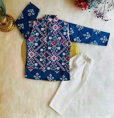 Traditional Kurta Pyjama with Ethnic Jacket Set For Boys