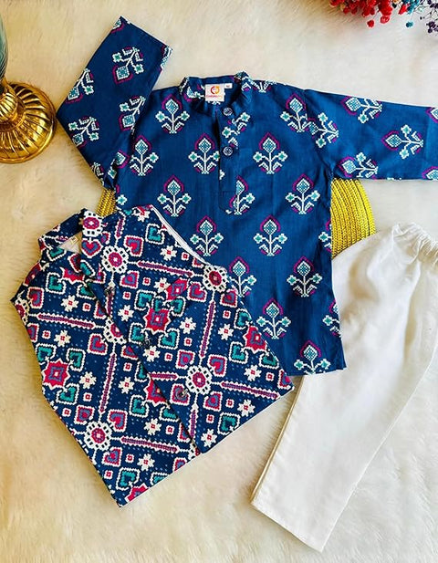 Traditional Kurta Pyjama with Ethnic Jacket Set For Boys