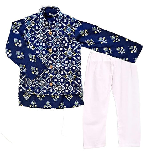 Traditional Kurta Pyjama with Ethnic Jacket Set For Boys