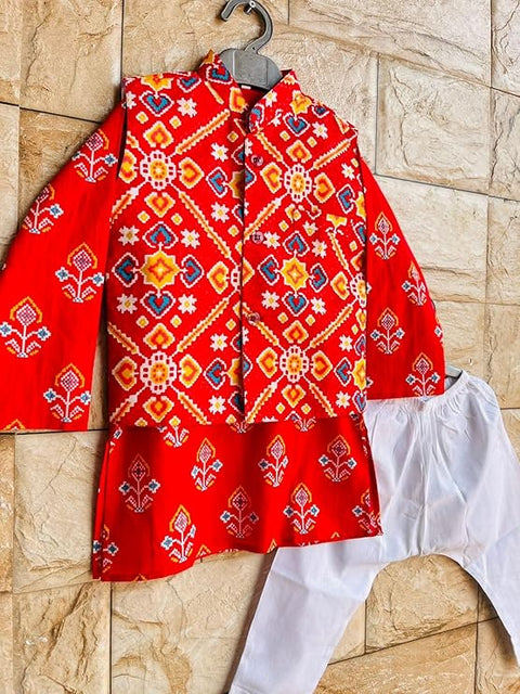 Traditional Kurta Pyjama with Ethnic Jacket Set For Boys