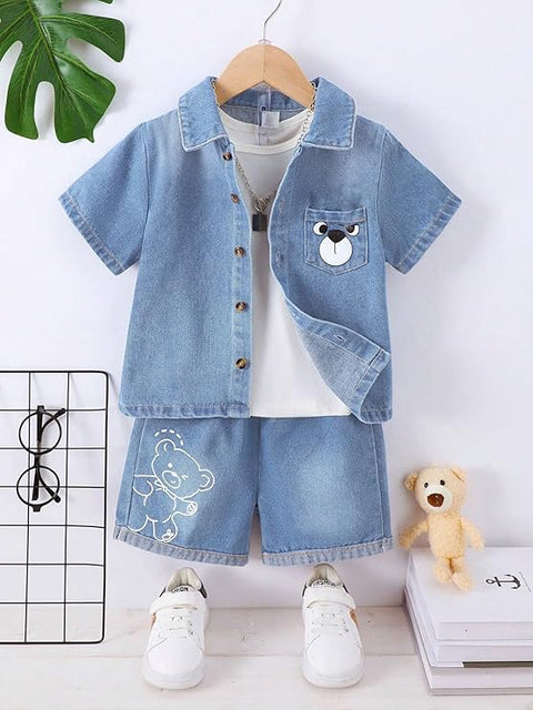 Cool Bear Denim-Look Baby Shirt & Shorts Set