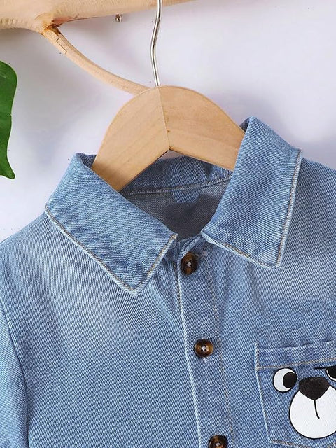 Cool Bear Denim-Look Baby Shirt & Shorts Set
