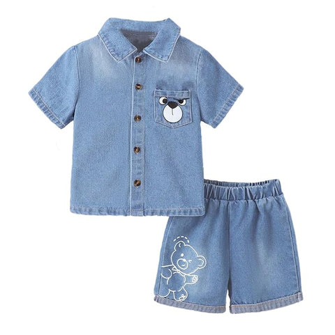 Cool Bear Denim-Look Baby Shirt & Shorts Set