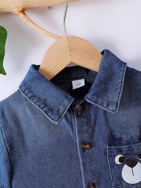 Cool Bear Denim-Look Baby Shirt & Shorts Set