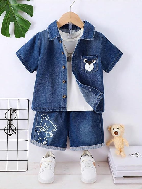 Cool Bear Denim-Look Baby Shirt & Shorts Set