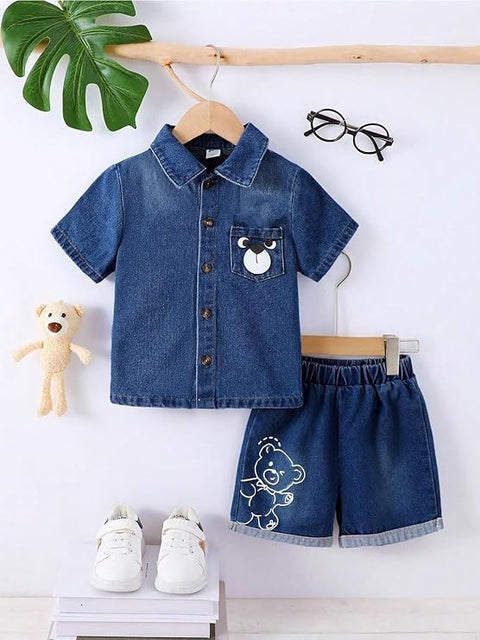 Cool Bear Denim-Look Baby Shirt & Shorts Set