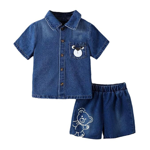 Cool Bear Denim-Look Baby Shirt & Shorts Set