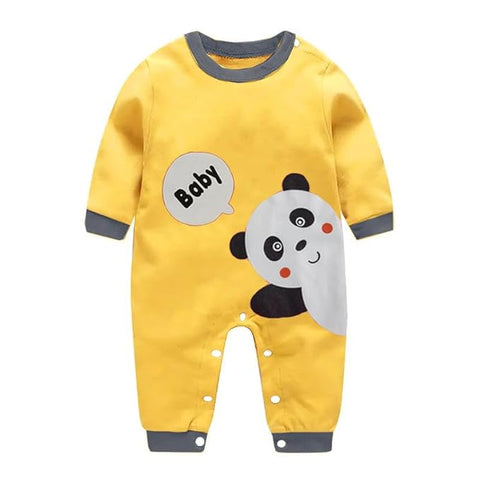 Cute Panda Cartoon Print Newborn Cotton Full Sleeve Footless Baby Romper Onesie Buttoned Bodysuit for Newborn Infant Baby Boys Girls