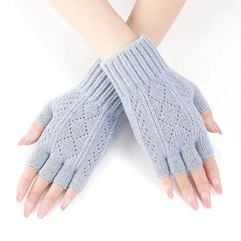 Woollen Knitted Warm Half Finger Gloves for Women and Girls