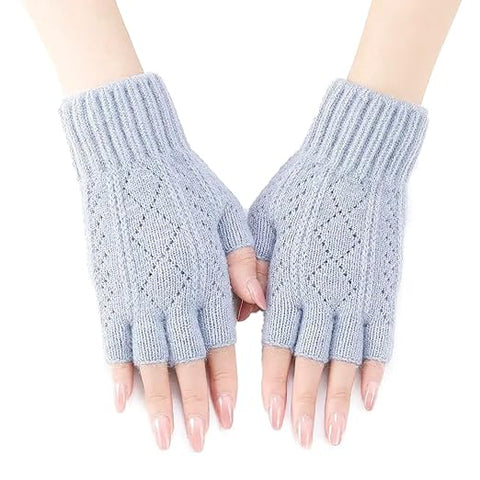 Woollen Knitted Warm Half Finger Gloves for Women and Girls