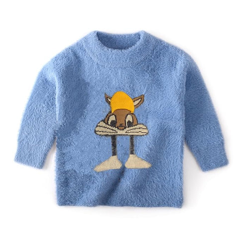 Kid's Bear Cartoon Soft Fur Woolen Winter Sweater Pullover for Boys & Girls
