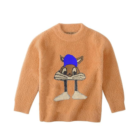 Kid's Bear Cartoon Soft Fur Woolen Winter Sweater Pullover for Boys & Girls