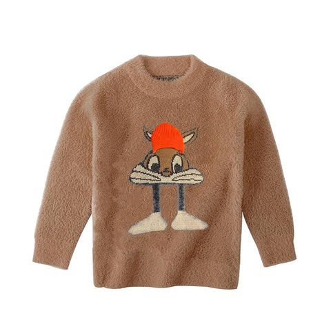 Kid's Bear Cartoon Soft Fur Woolen Winter Sweater Pullover for Boys & Girls