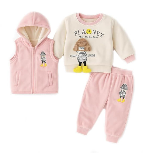 Kid's Warm Fleece Sweatshirt & Hooded Jacket with Jogger Pant 3 Pcs Luxury Winter Party Clothing Set
