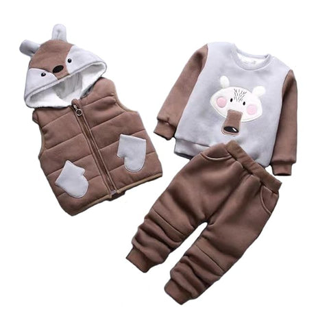 Kid's Warm Fleece Sweatshirt & Hooded Jacket with Jogger Pant 3 Pcs Luxury Winter Party Clothing Set