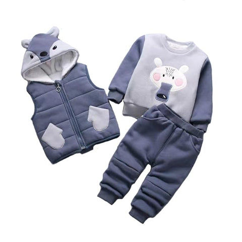 Kid's Warm Fleece Sweatshirt & Hooded Jacket with Jogger Pant 3 Pcs Luxury Winter Party Clothing Set