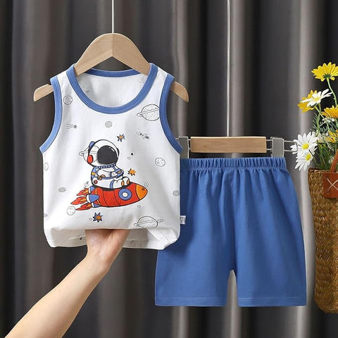 Kid's Cool Space Print Kid's Sleeveless T-Shirt & Shorts Set