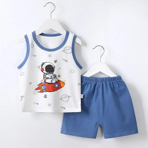Kid's Cool Space Print Kid's Sleeveless T-Shirt & Shorts Set