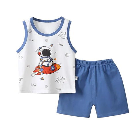 Kid's Cool Space Print Kid's Sleeveless T-Shirt & Shorts Set