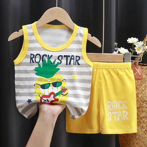 Kid's Stripe Print Kid's Sleeveless T-Shirt & Shorts Set