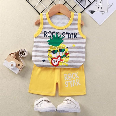 Kid's Stripe Print Kid's Sleeveless T-Shirt & Shorts Set
