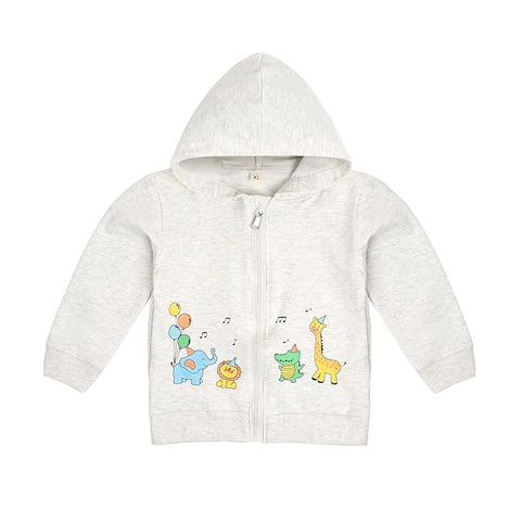 Jungle Print Pre-Winter Cotton Front Open Zipper Sweatshirt Hoodie for Kids